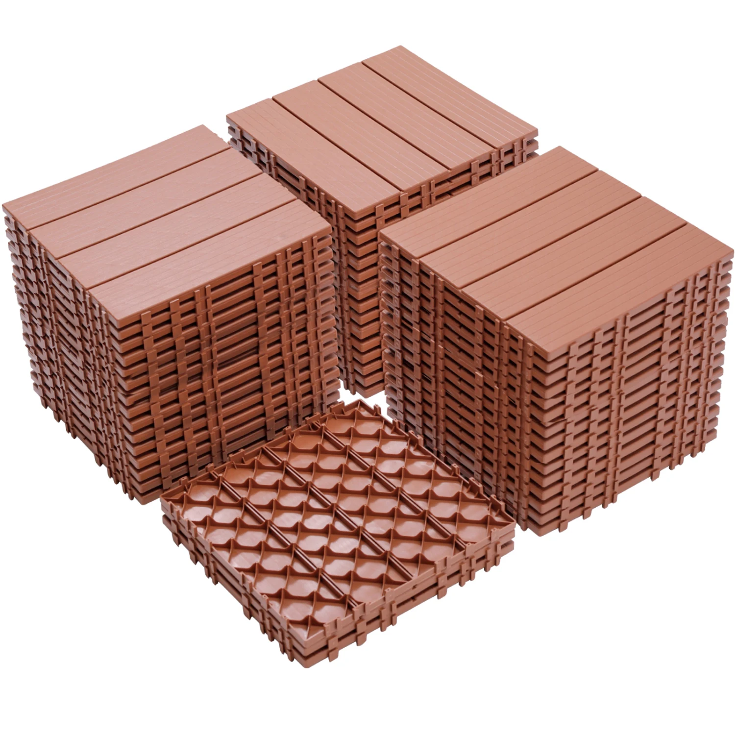 Carreaux de terrasse imbriqués en plastique, 11.8 po x 11.8 po (paquet de 44 ), revêtement de sol extérieur étanche, utilisation par tous les temps pour jardin, bord de la piscine