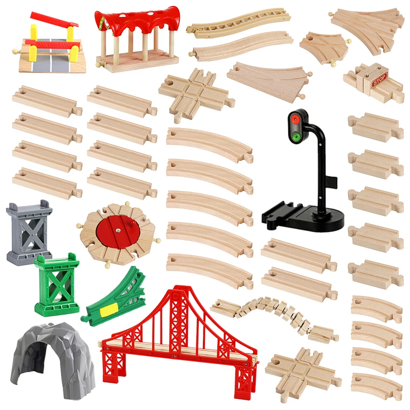 New Wooden Railway Track All Kinds Fork Rail Bifurcation Beech Wood Track Accessories Fit For Thomos Wooden Tracks Toy Kids Gift