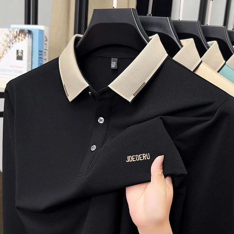 

Original Design Men's Polo Shirt Contrast Lapel Long Sleeve T-Shirt Autumn New Letter Embroid Fashion Business Leisure Men'swear