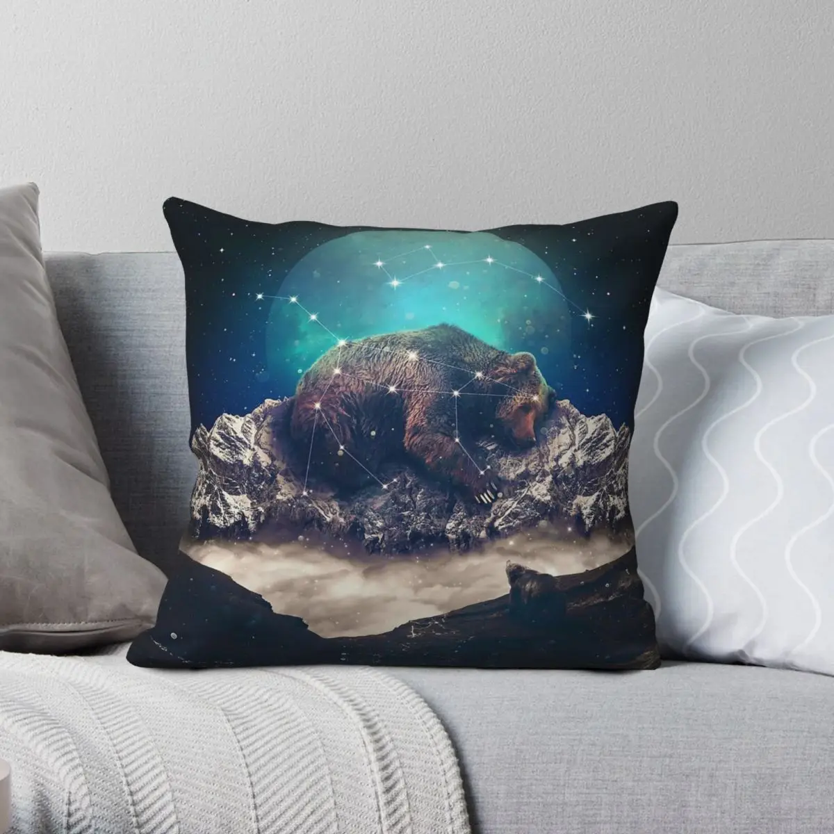 

Under The Stars Ursa Major Square Pillowcase Polyester Linen Velvet Printed Zip Decor Home Cushion Cover 18"