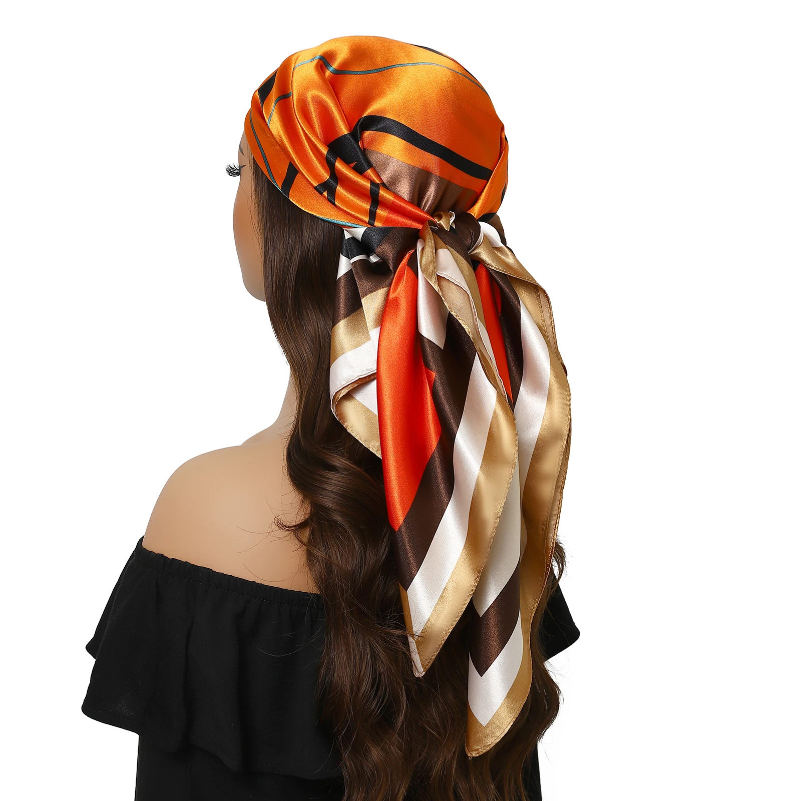 Fashion print Foulard Satin Headcloth Summer 90X90CM Bandanna, 1 piece of 35.4 inches Square Shawls, Women Luxury Brand Kerchief