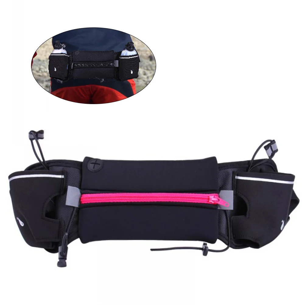 Waterproof Phone Pouch Running Belt 4-6inch Phone Holder Adjustable Fit 3 Pockets for Cards Keys Money Rose Red