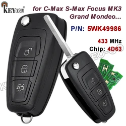 KEYECU 434MHz 4D63 Chip 5WK49986 for Ford C-Max S-Max Focus MK3 Grand Mondeo 2010-2018 Replacement Remote Key Fob 3 Button