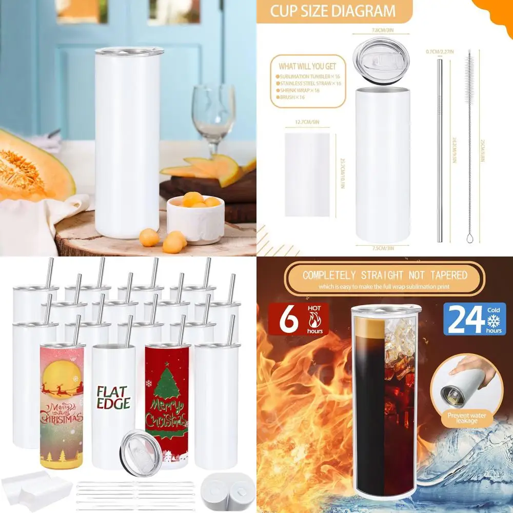 

20 унций тонкие прямые сублимационные стаканы с двойными стенками из нержавеющей стали с соломинкой и крышками для теплопередачи, белые