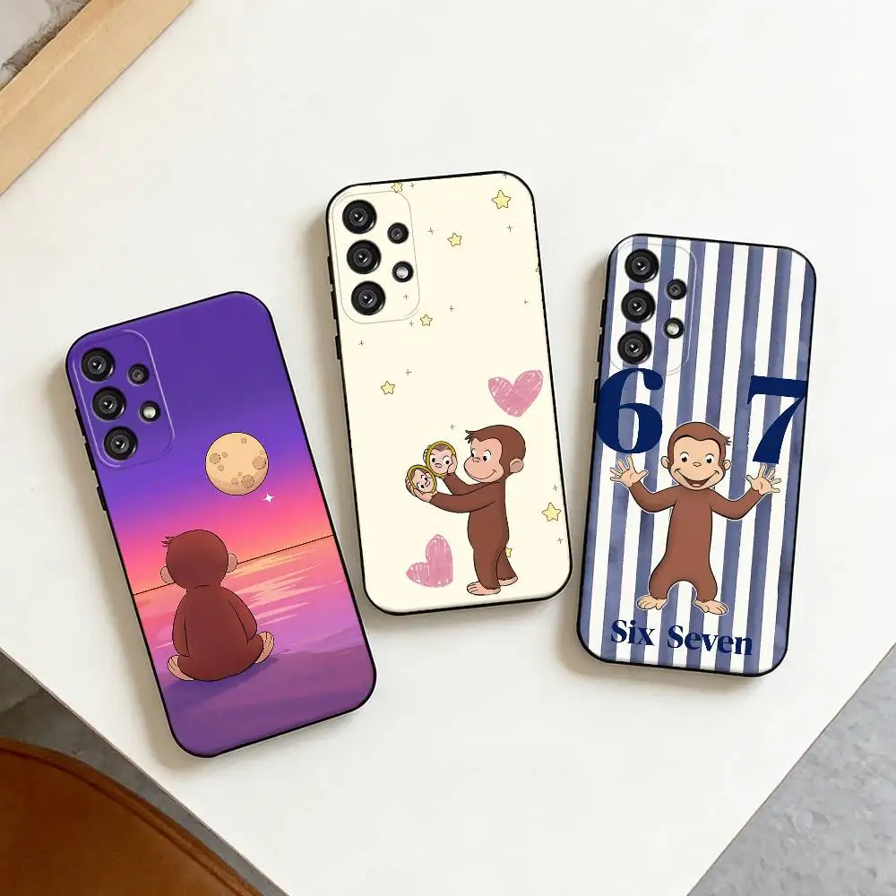 Cute C-Curious George Phone Case For Samsung S25,S24,S21,S22,S23,S30,Ultra,S20,Plus,Fe,Note,10,9,5G Black Cover