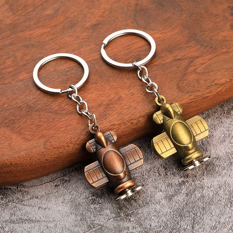 Classic Mini Propeller Aircraft Model Metal Keychain Fashion Plane Model Keyring Car Waist Bag Keyfob Collect Retro Souvenirs