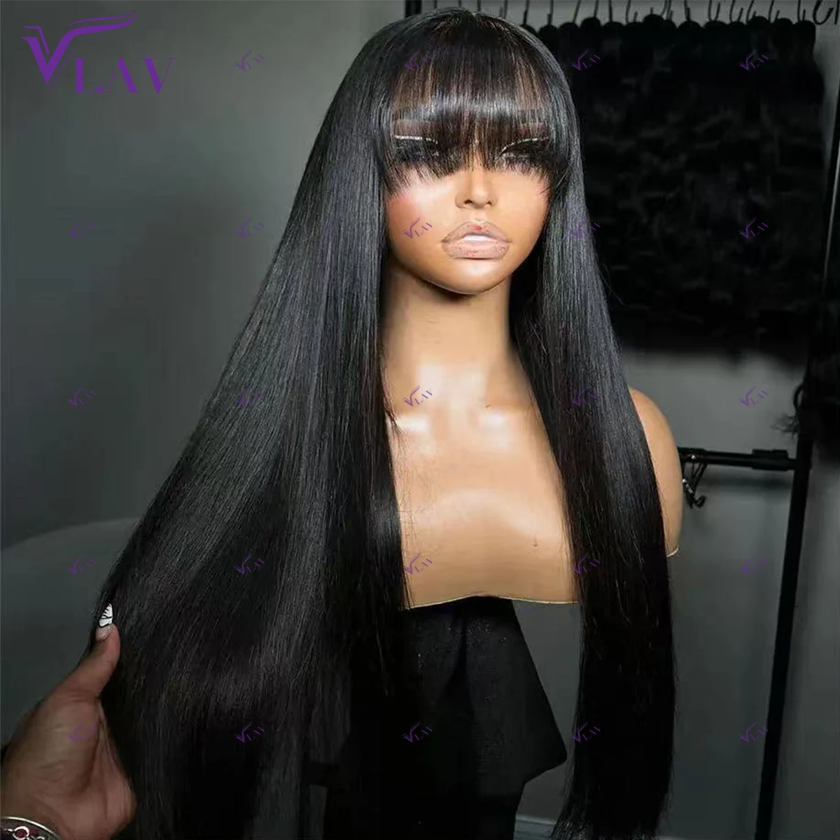 

450 Density Glueless Wigs Bangs Straight 5x5 Closure Lace Human Hair Wig For Black Women 13x4 13x6 HD Lace Frontal Brazilian Wig