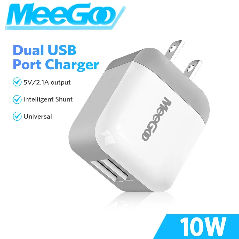

MeeGoo 10W charger head Dual USB ports Adapter Quick Charge Type C PD Portable Charge for all phone tablet Wall Charger 5V 2.1A