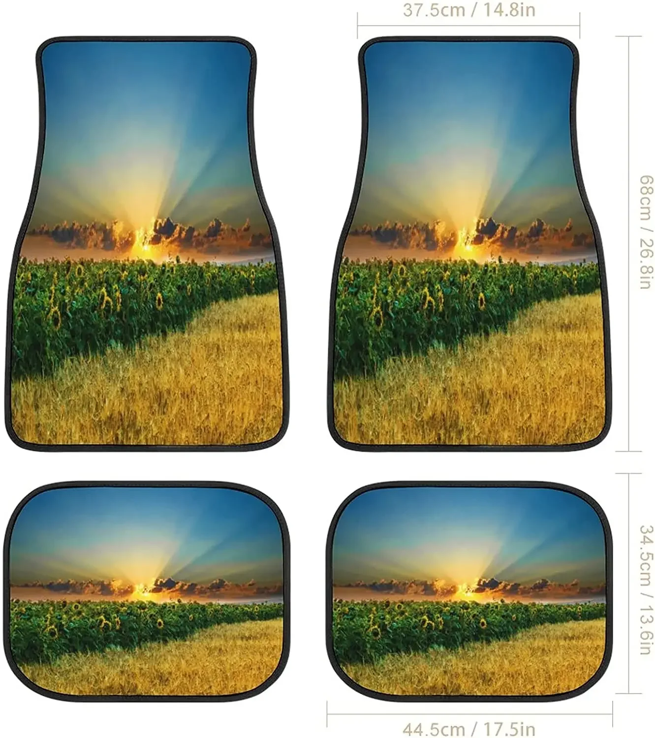 Sunflower Field Nature Landscape Sunset Car Mats Front&Rear 4-Piece Full Set Carpet Car SUV Truck Floor Mats with Non Slip Back