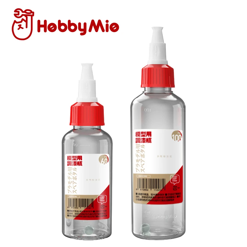 HOBBY MIO PET Spare Bottle for Model Paint 60ML/100ML Bowl Shaped Paint Mixing Bottle with Scale/Glass Bead Model Coloring Tools