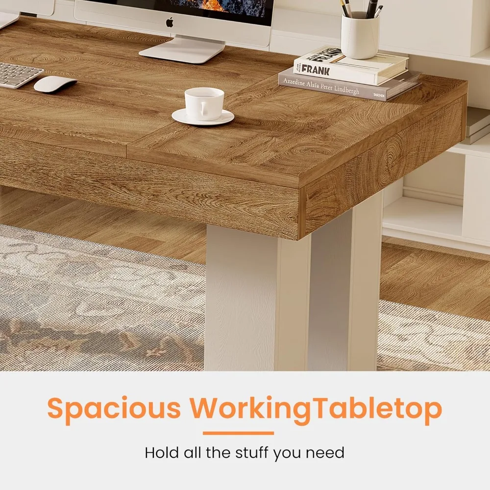 مكتب تنفيذي مقاس 63 بوصة، مكتب كمبيوتر كبير مع سطح مكتب واسع، طاولة محطة عمل خشبية قوية للمكتب المنزلي، مكتب الشركات