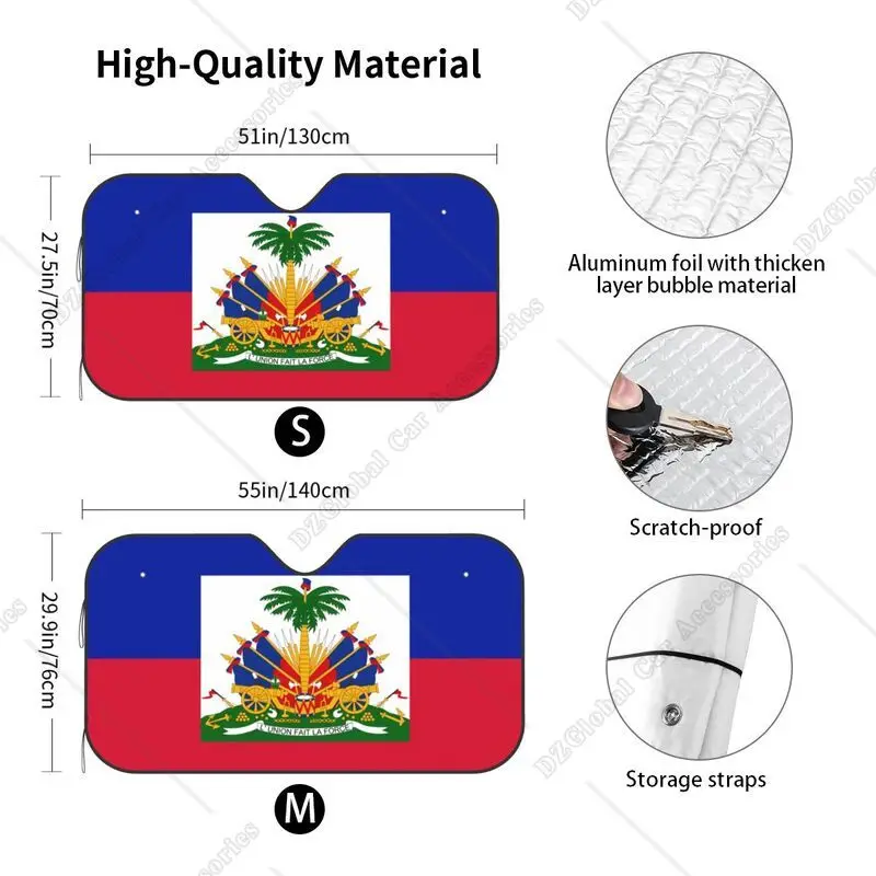 Haiti Flag Windshield Sun Shade Car Front Window Sunshade Blocker UV Visor Retractable Automotive Sunshades for Vehicle SUV