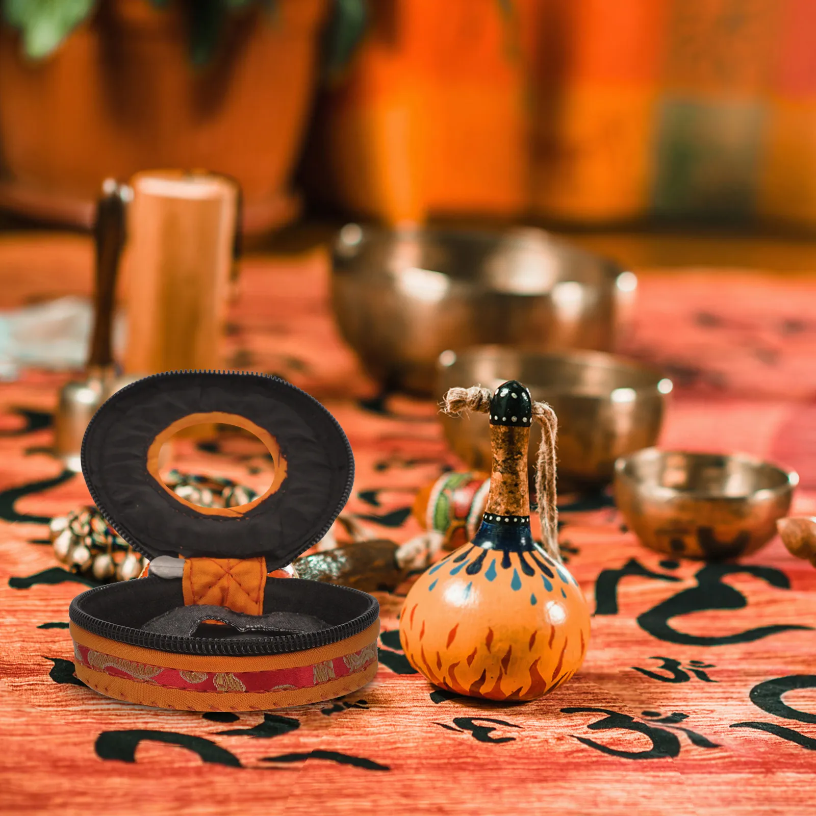 Premium Handmade Finger Cymbals Bag with Auspicious Embroidery Protective Sleeve for Tingsha Bell Ring Storage and Gift Use