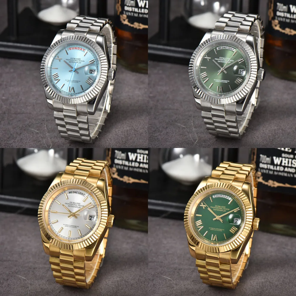 40mm relógio masculino de luxo de alta qualidade 8285 emparelhado com mostrador romano day_date e movimento mecânico automático miyota 8285 marca reloj