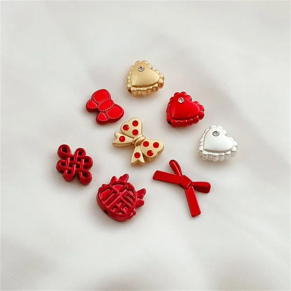 

New Year Festive Zirconium Heart-shaped Bow "Fu" Character Oil Drip handmade DIY Mobile Phone Chain Pendant Jewelry Accessory