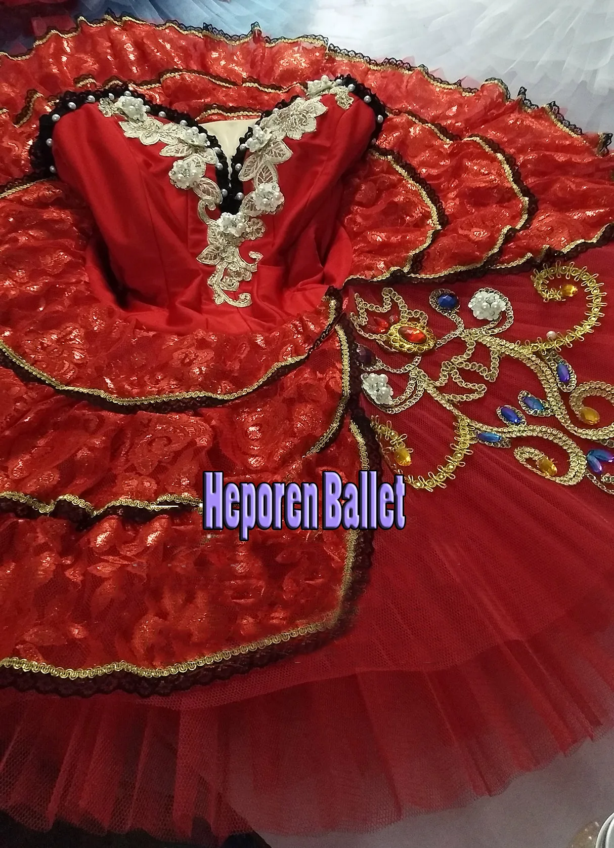 Red Black Don Quixote Professional Ballet Tutus Dance Costumes,Spain Ballet Dress Stiff Tulle Classical Pancake Tutu