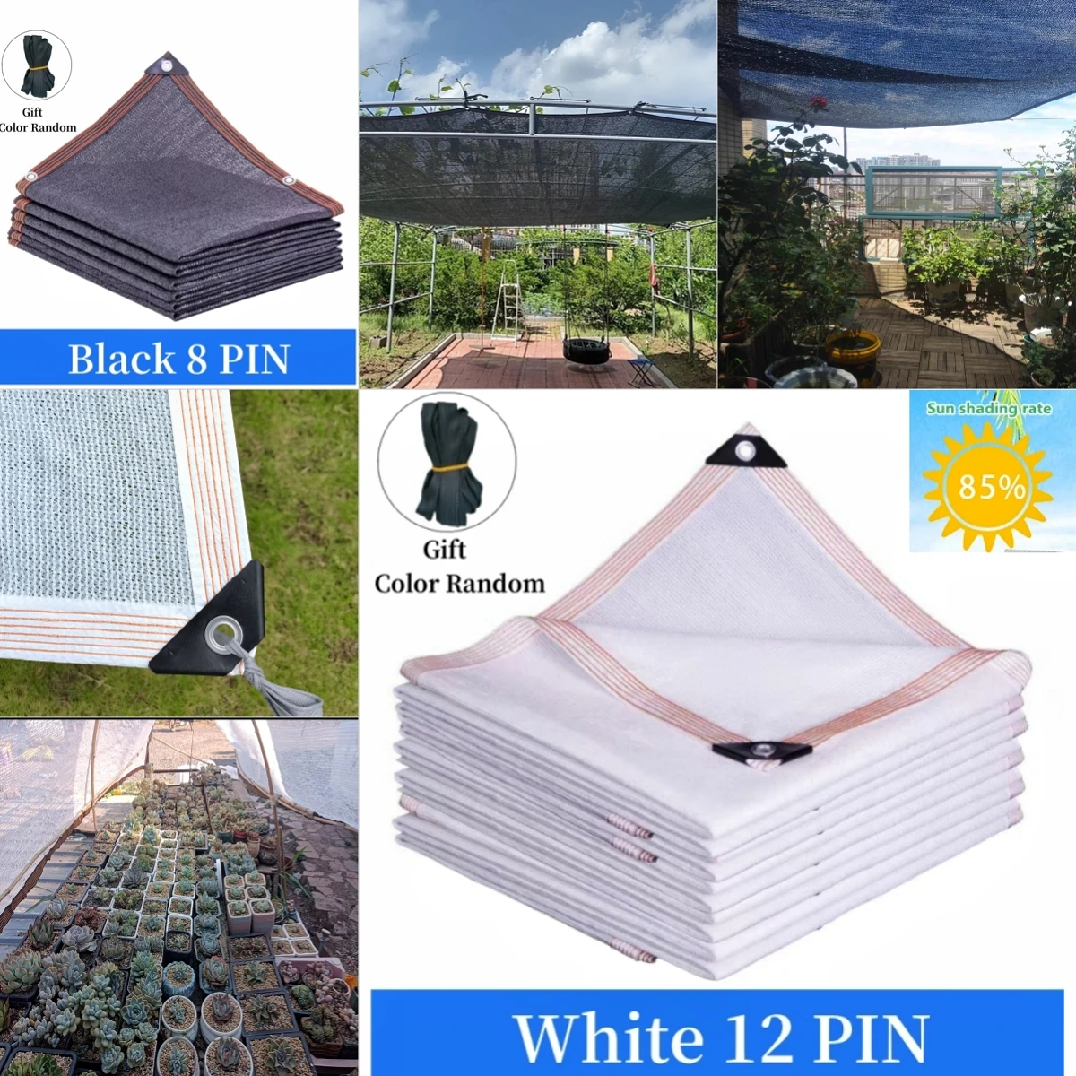 

8/12 Pin Anti-UV Black/White HDPE SunShade Net Garden Plant Cover Pergola Canopy Screen Agriculture Greenhouse Sunshade Nets