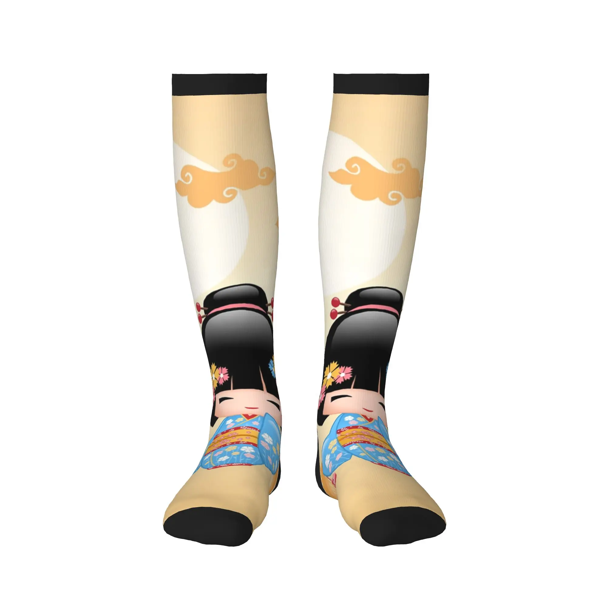 Japanese Maiko Kokeshi Doll Socks Women Men Warm 3D Printed Cute Girly Vector Geisha Football Sports Sports Compression Socks