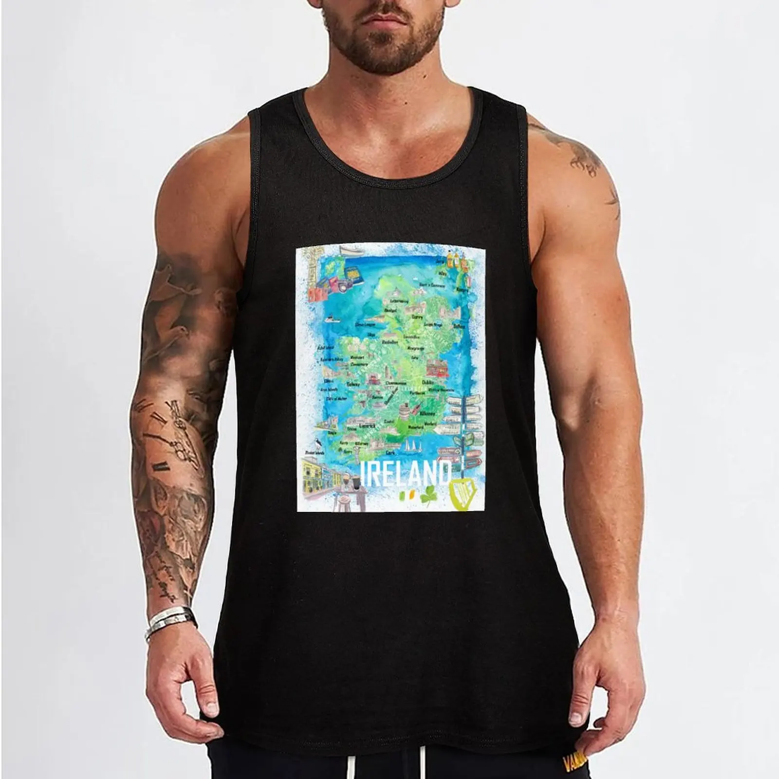 Ireland Illustrated Travel Map with Tourist Highlights - Signpost Edition Tank Top gym training accessories Men's clothes