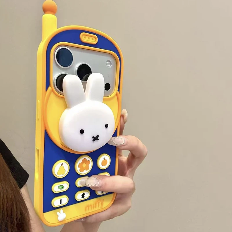 Kawaii Miffy Retro Brick Mobile Phone Case for IPhone17 16 15 14 Silicone Kawaii Old Telephone Shape Shockproof Protective Cover