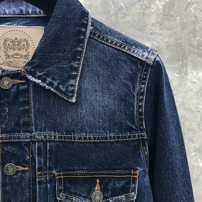 Denim Jacket Men\'s Retro Pure Cotton Distressed Washed Streetwear Tooling Jacket Korean Version Trendy High Quality Fashion Coat