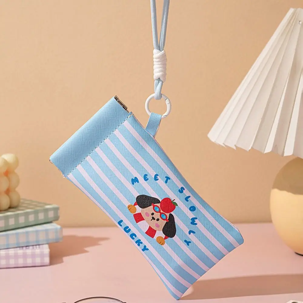 Borsa per occhiali in pelle PU da cartone animato da 2 pezzi Borsa per occhiali impermeabile con chiusura automatica per dopamina Stile coreano con cordino