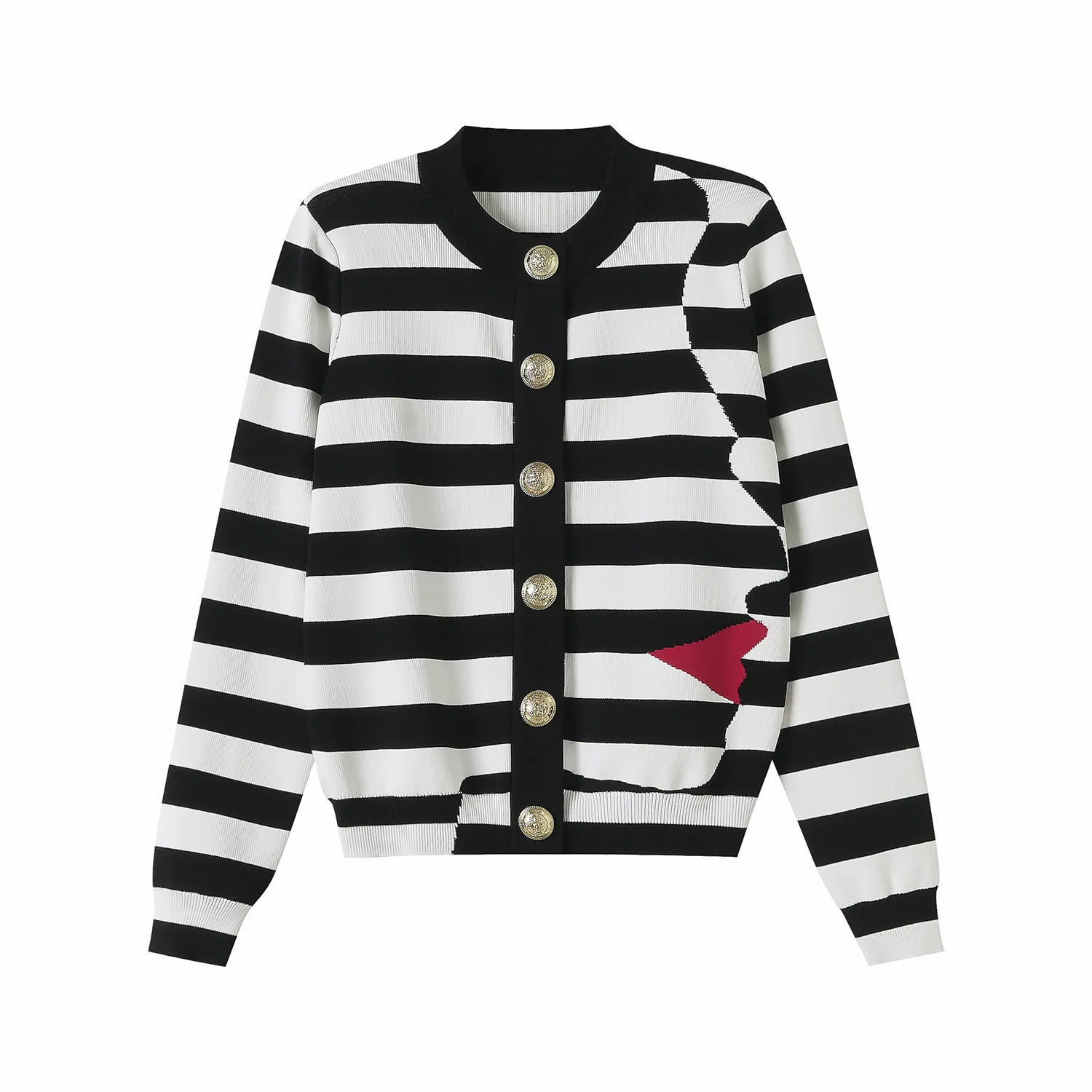 Black White Stripe Women's Jacket Single-breasted Slim Knitted Coat O Neck Long Sleeves Office Lady Jackets Autumn New Outerwear