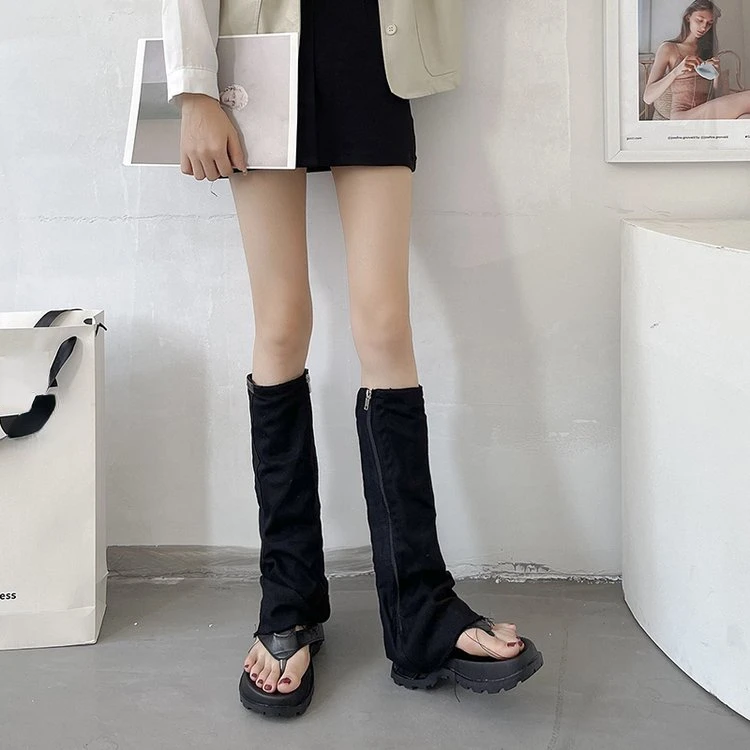 2023 New Women Boots Dark StyleJeans Knee-High Summer Slip-On  Round Toe Slipper Boots Styeet Style