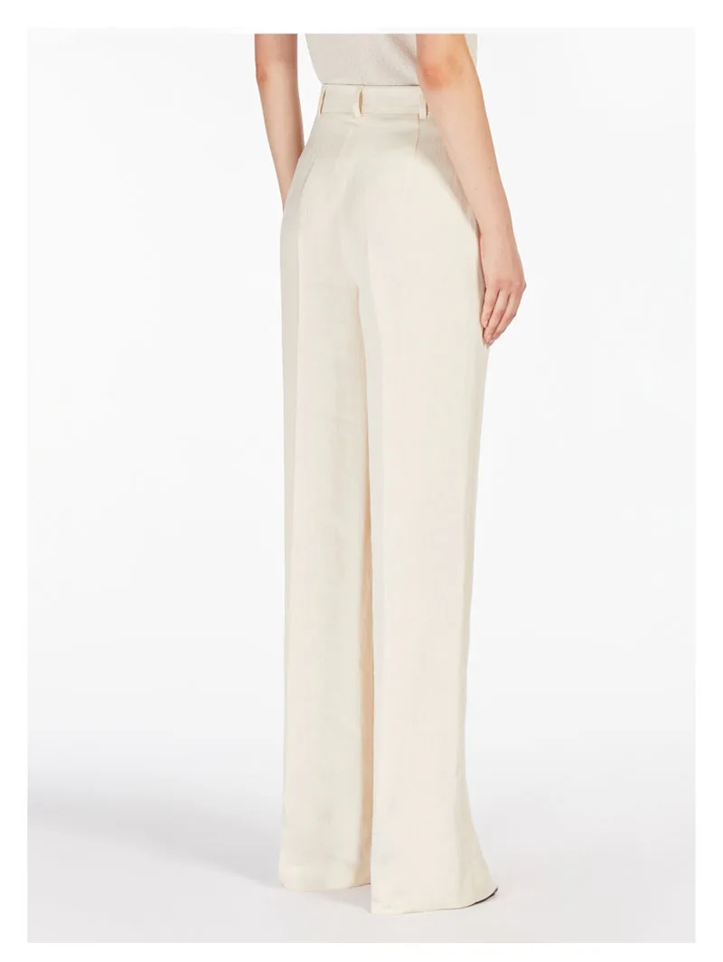 Natural Pure Linen Women's Pants - High-waisted Straight Leg Pants - Elegant, Simple, Comfortable, Fashionable, Casual
