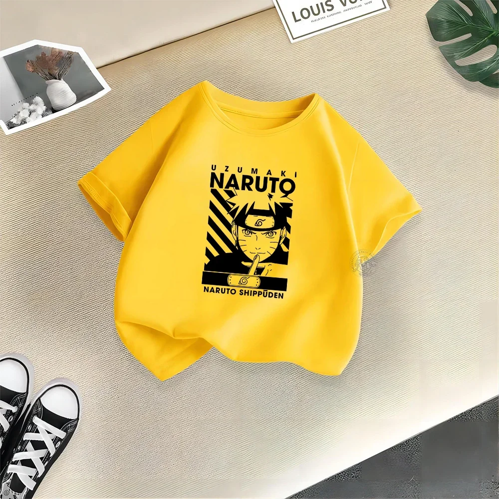 Camiseta de algodón 100% con estampado creativo de Naruto para niños y niñas, top informal de verano, cómodo, fresco