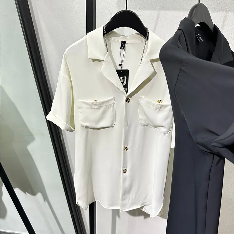 Summer Fashion Simple Retro British Style Loose Collar Short Sleeve Shirt Popular High-Grade Non-Ironing Coat
