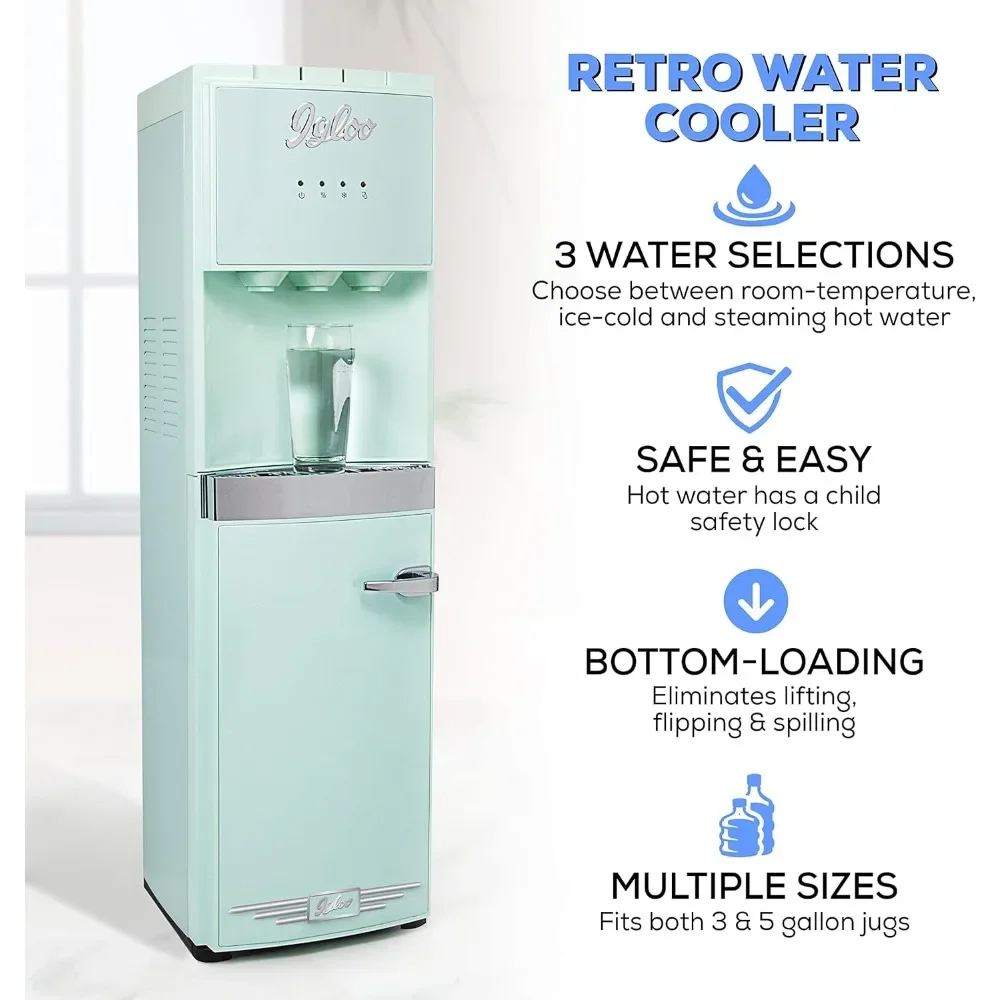 Retro Bottom Load Water Cooler Dispenser, Hot, Cold or Room-Temperature Water, Holds 3- or 5-Gallon Bottles, Child Safety Lock