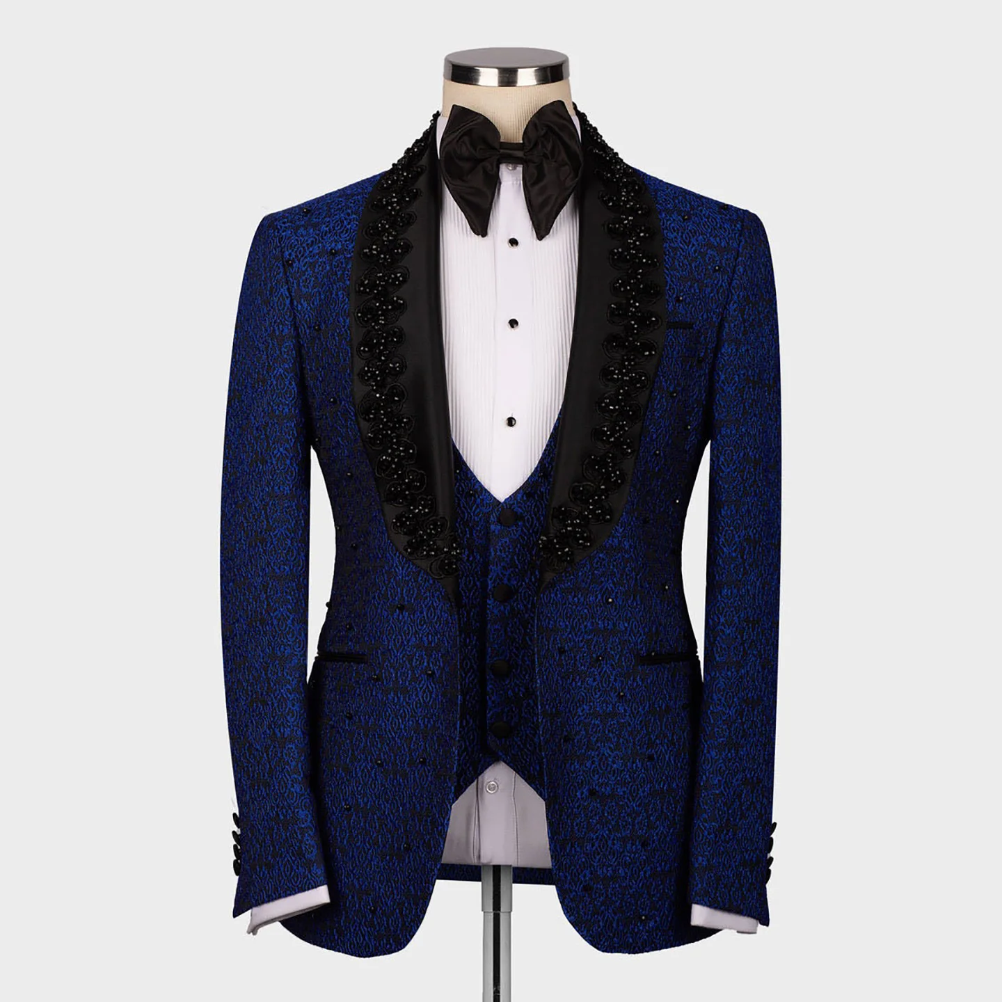 Classic Blue Jacquard Wedding Men's Suit New Gentleman Tailor-Made Groom 2-Pieces Coat Vest Formal Occasions Singer Customized