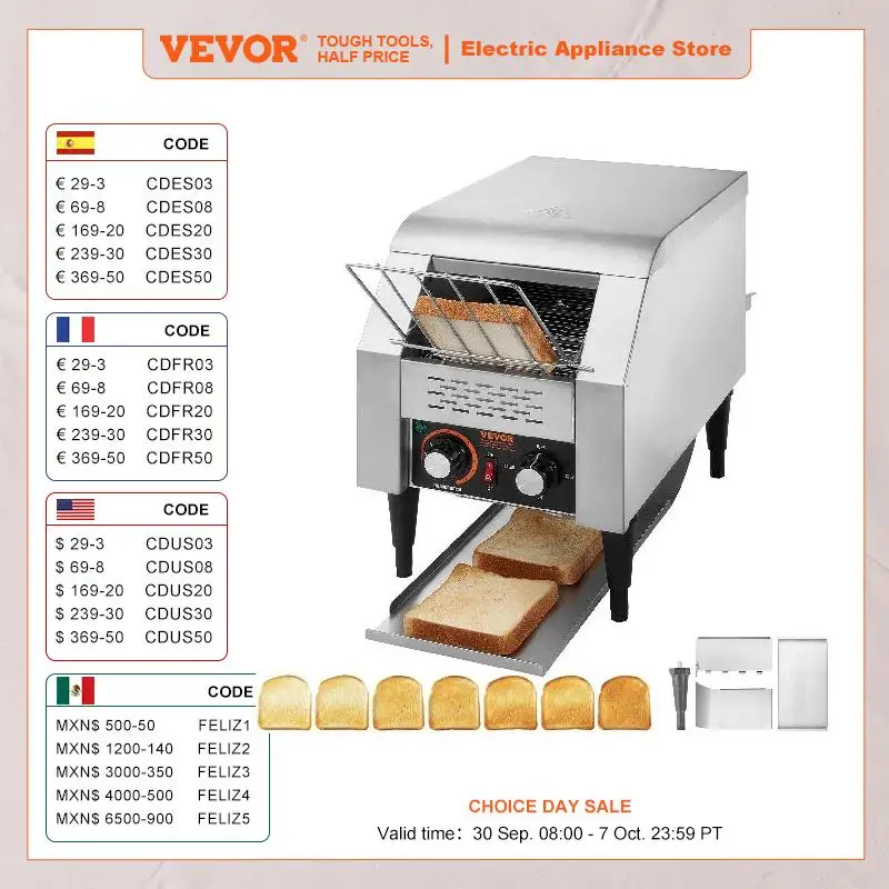 Vevor เครื่องปิ้งขนมปังแบบ150/300/450ชิ้น/ชั่วโมงเครื่องปิ้งขนมปังสแตนเลสสำหรับขนมปังปิ้งขนมปังเบเกิล