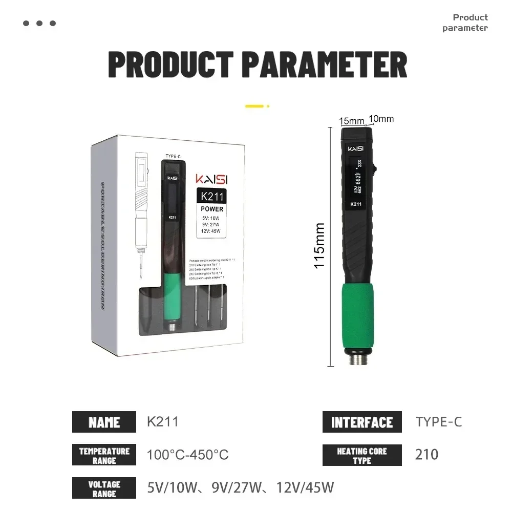 Kaisi K211 C210 Portable Electric Soldering Iron USB Soldering Station 65W Type-C Fast Charging Cell-Phone Repair Welding Tools