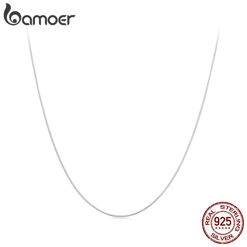 BAMOER 925 Sterling Silver Dainty Herringbone Basic Chain Necklace for Women Girls,  Gold Plated Snake Chain Necklace BSA011