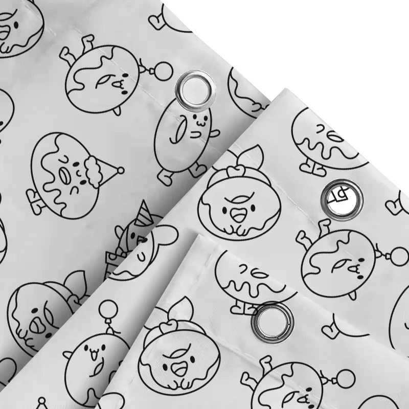 Doodle Animal Cartoon Donut Printed Shower Curtain Home Decor Bathroom Accessory Printing Waterproof Washable Modern Decoration
