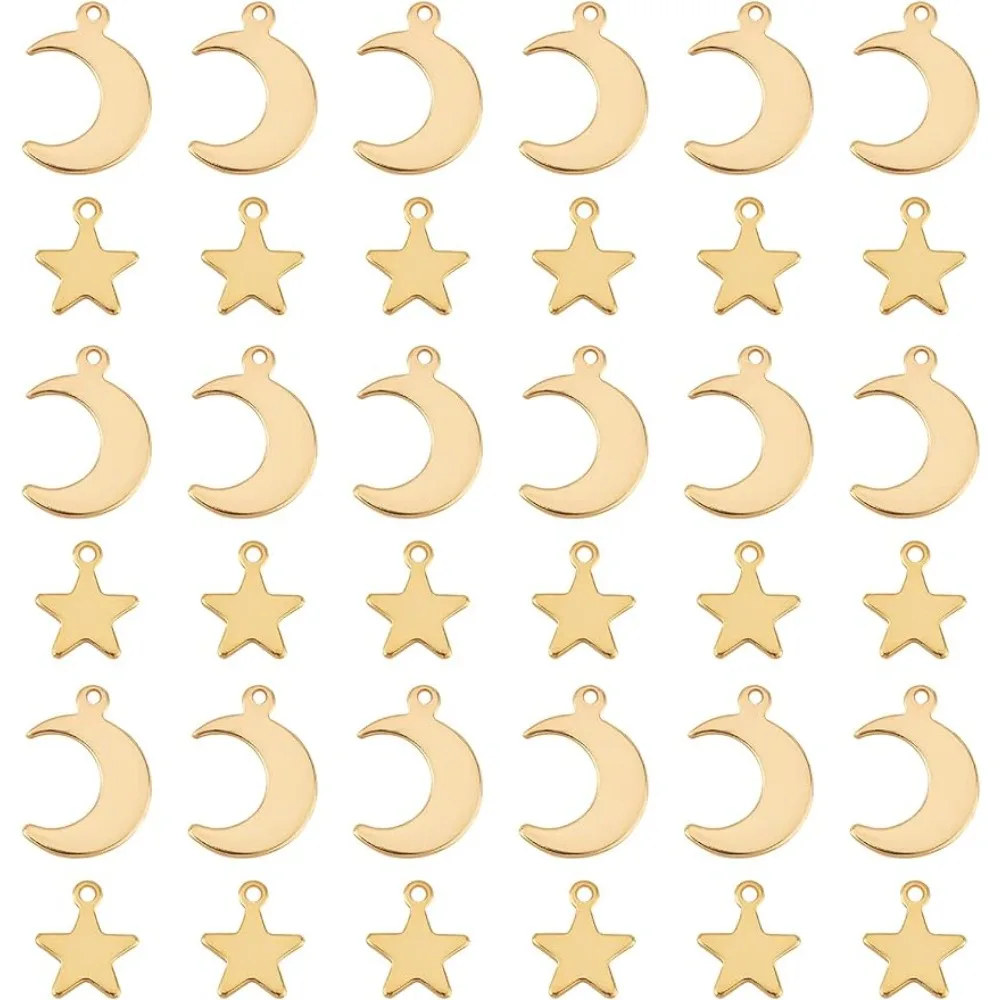 

40pcs 2 Shapes Golden Charms Star & Moon Pendants 304 Stainless Steel Pendants for DIY Necklaces Jewelry Making Accessory