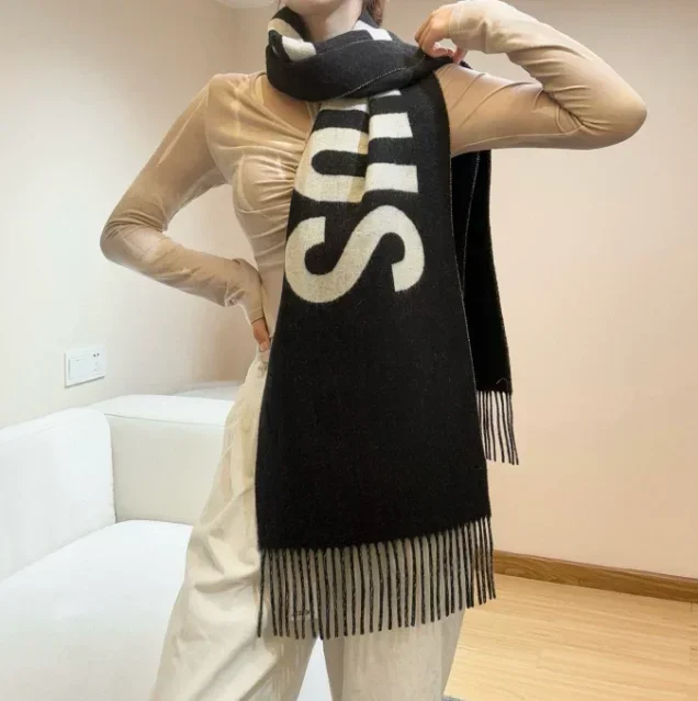 المرأة 100% وشاح من الصوف الراقية الشتاء سميكة الدافئة غطاء الرقبة الراقية المرأة المألوف شال كشمير نمط الرسالة المطبوعة