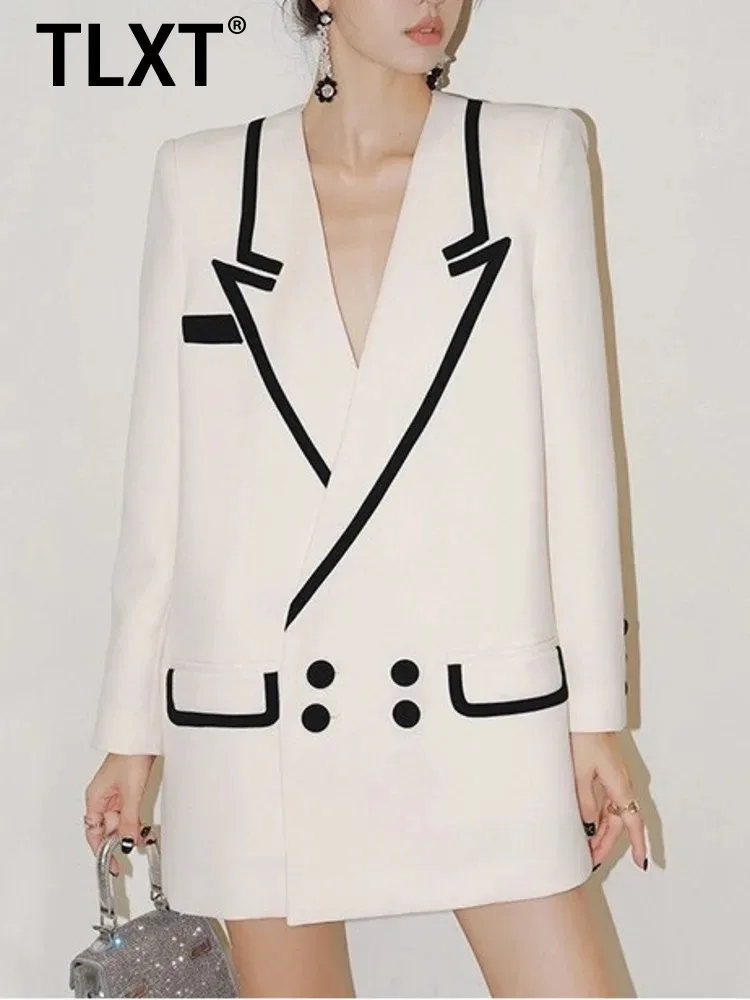

TLXT Дизайнерские дизайнерские блейзеры контрастного цвета для женщин 2024, весна-осень, новый модный свободный двубортный пиджак