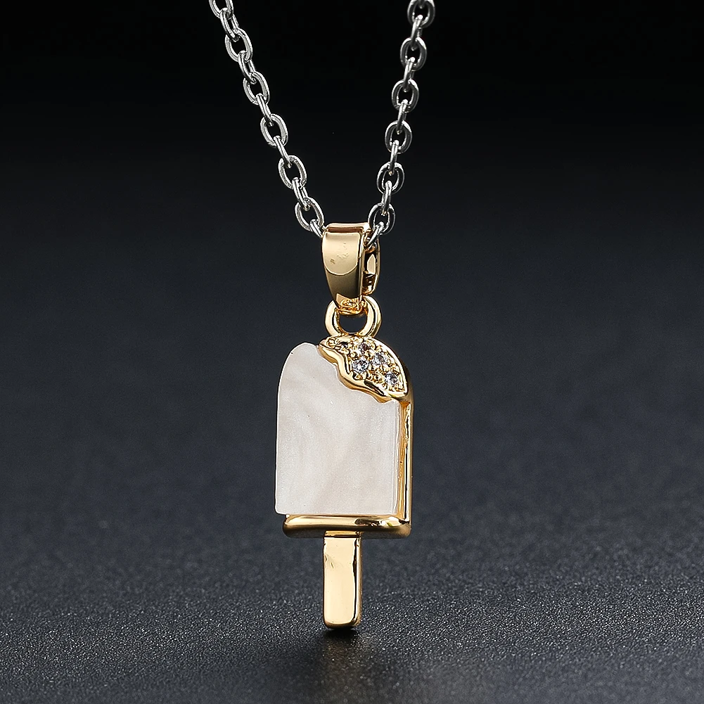 

Creative Ice Cream Pendant Necklace Metal Base White Stone Decorative Necklcaces for Women Couple Jewelry Party Gifts Friends
