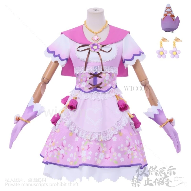 星宮いちごアニメ Jirai Kei Aikatsu かわいいコスプレ衣装アイドルピンクパープルドレス花ロリータ女の子日本カスタマイズ