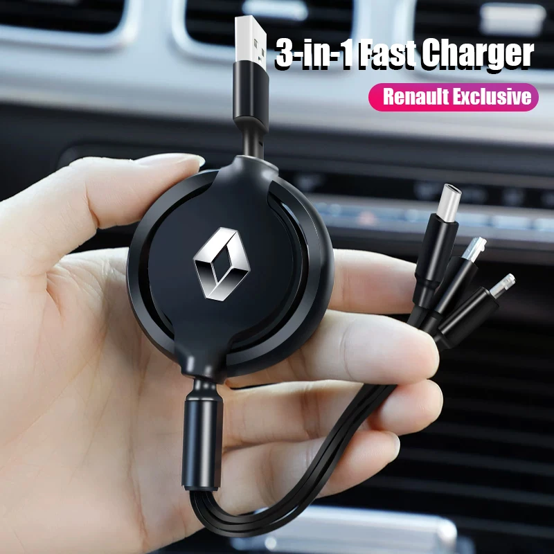 Cable Micro USB 3 en 1 con Cargador Rápido Tipo C para Renault Clio, Sandero, Captur, Megane R5 4 E-tech, Scenic, Austral, Rafale, Symbioz