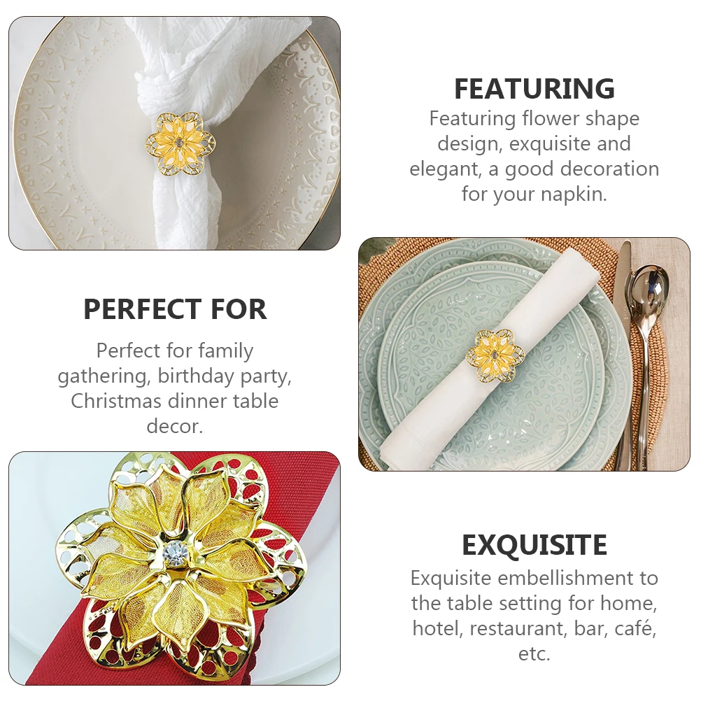 

24 Pcs Metal Napkin Rings Hollow Out Flower Design for Gathering Party Table Decor Kitchen Bar Accessories