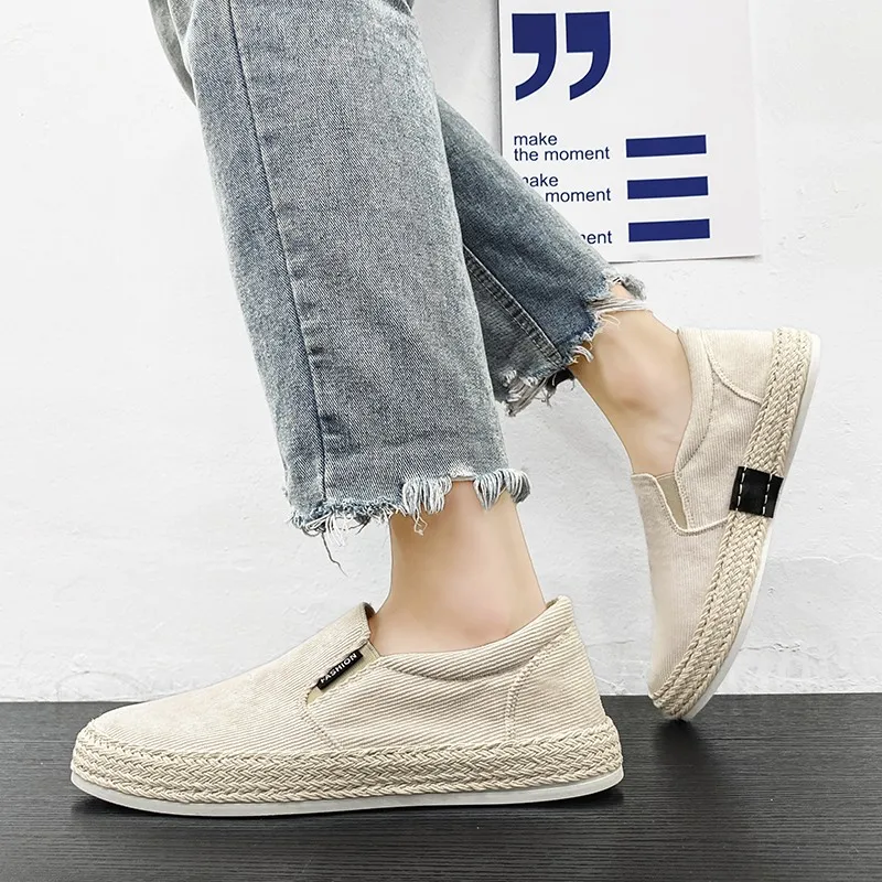 Grass woven bottom men's fishing shoes lazy shoes outdoor fashionable casual shoes artistic style cloth shoes and board shoes