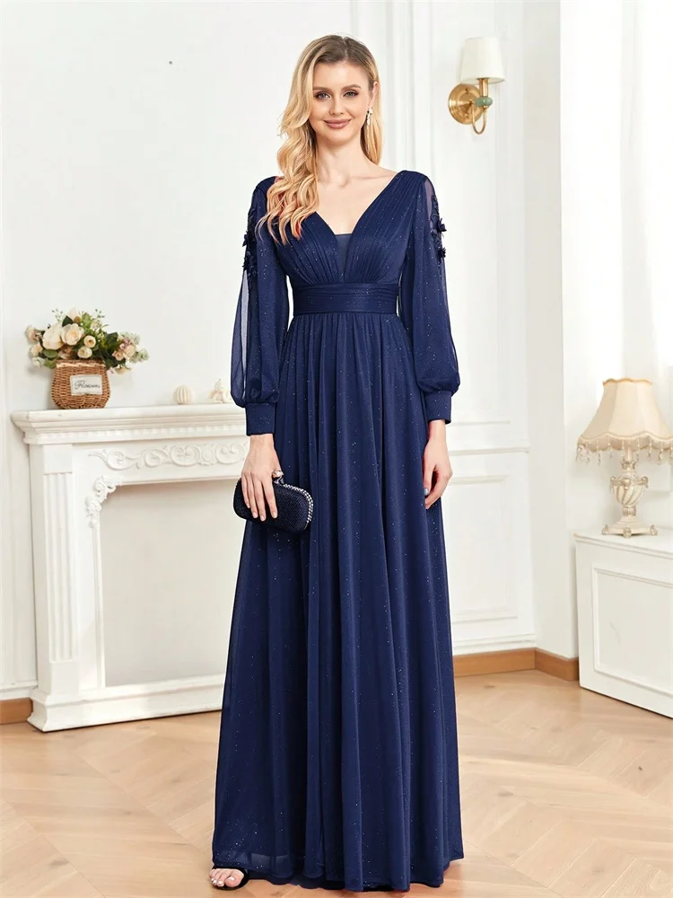 

Elegant Long Sleeves Floor Length Split Party Evening Dress Women 2025 Luxury Backless Weedding Dress Cocktail Prom