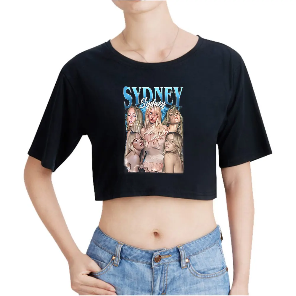 

Sydney Sweeney Vintage 90s Crop Top T-Shirt Fashion O-Neck Tops Oversize Tshirt Fashion Women Tee Blusa Y2k Top