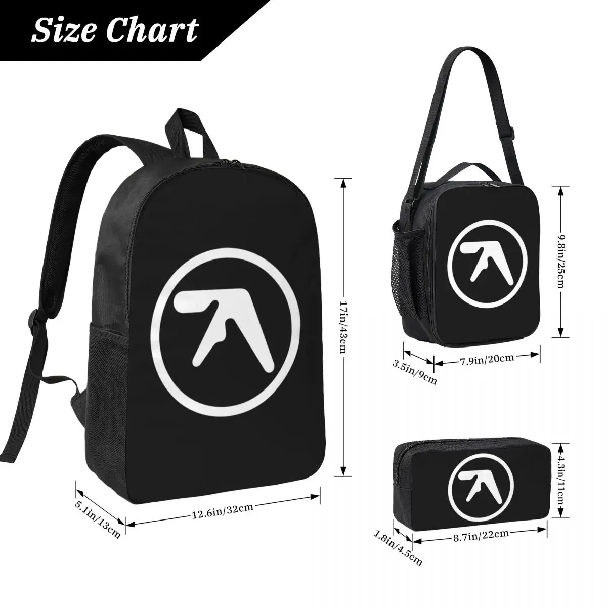 Aphex Twin Creative Y2K Logo Backpack Boys Girls BookBag School Bag Computer Shoulder Bags 3ps Insulated Lunch Bag Pencil Case