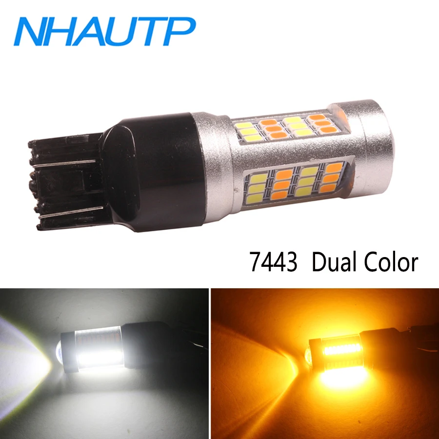 NHAUTP 1Pcs T20 LED 7443 W21/5w Dual-Color Switchback Bulbs   2835 42-SMD White to Amber Lamp Car Driving/Turn Signal Lights