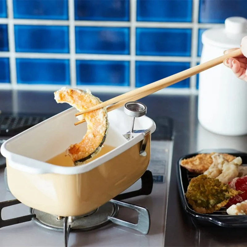 

LLCS-Korean Style Enamel Deep Fryer With Filter Rack And Thermometer - IH Stove Compatible, 1.1L-2L Random Colour